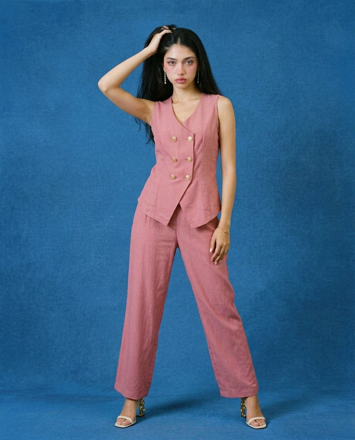Pink Solid Viscose Blended Korean Style Co-Ord Set