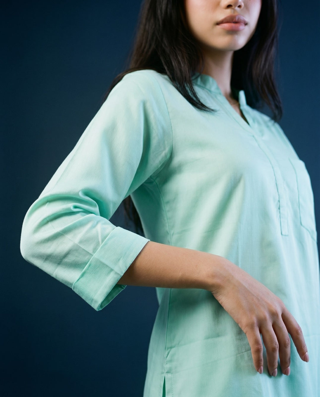Sea Green Solid Cotton Satin Co-Ord Set