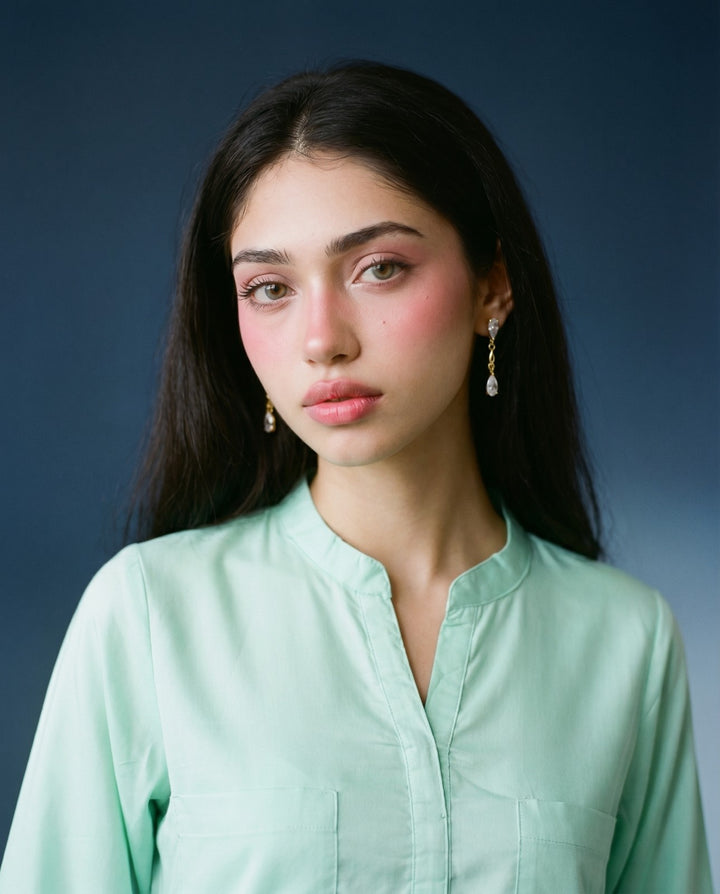 Sea Green Solid Cotton Satin Co-Ord Set