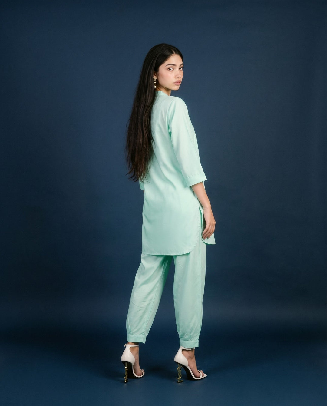 Sea Green Solid Cotton Satin Co-Ord Set