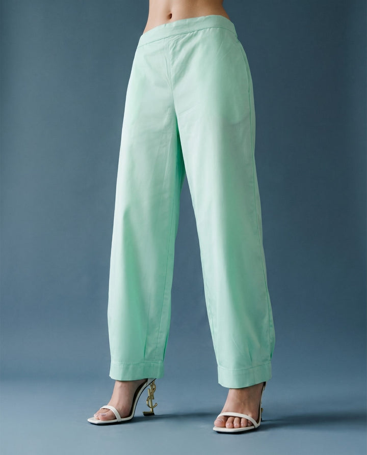 Sea Green Solid Cotton Satin Co-Ord Set