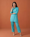 Turquoise Green Solid Cotton Satin Co-Ord Set