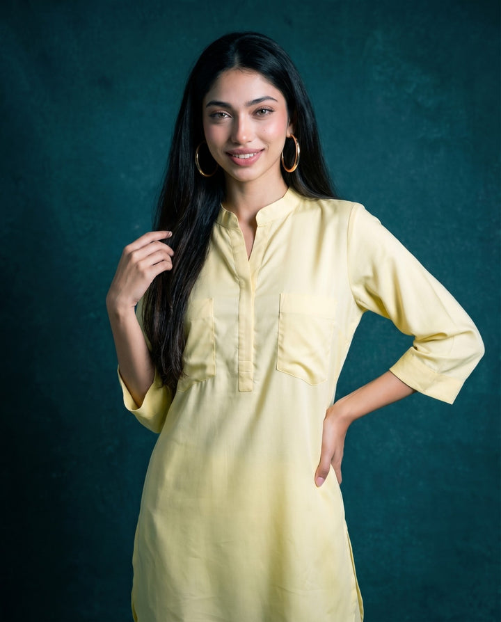 Yellow Solid Cotton Satin Co-Ord Set