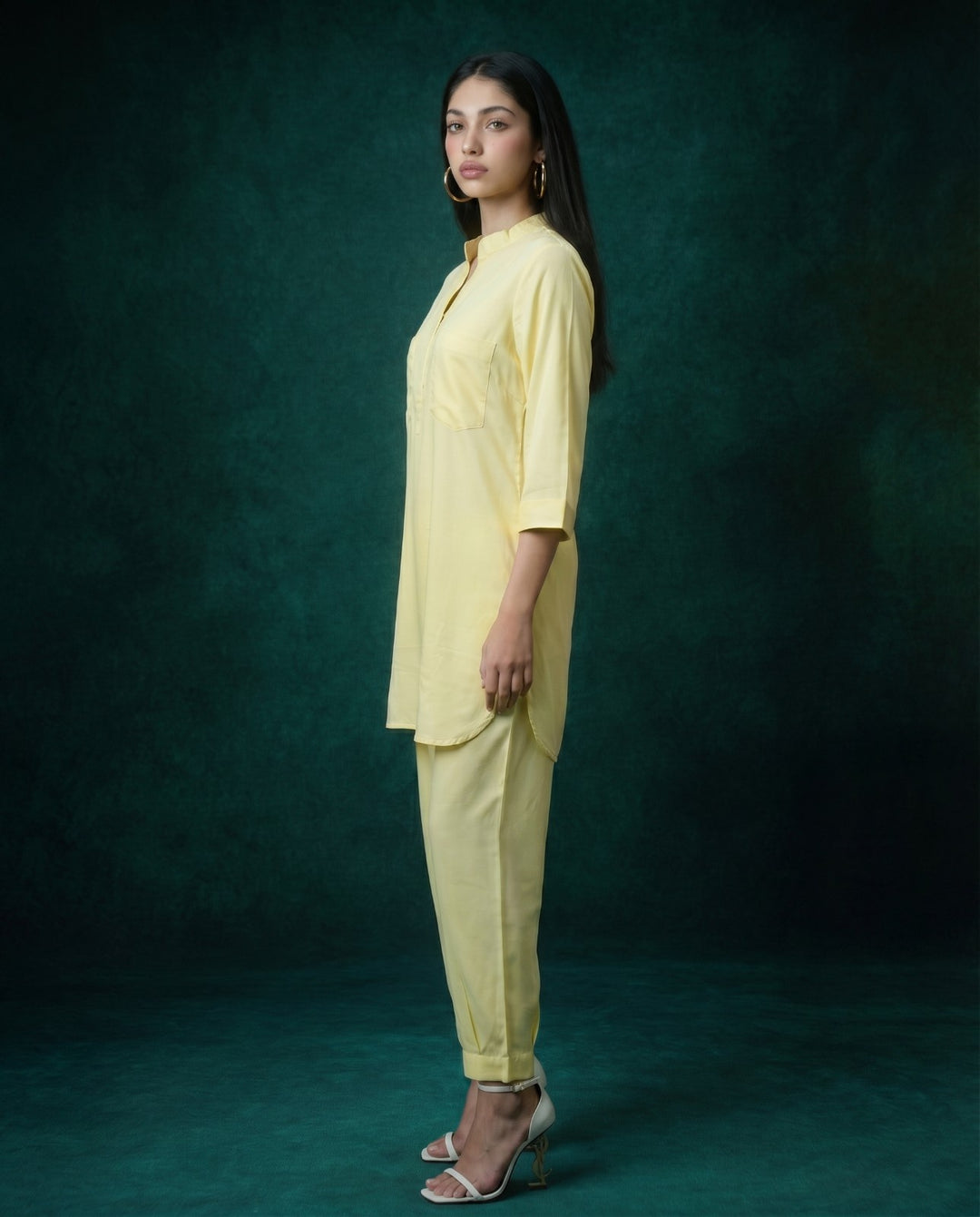 Yellow Solid Cotton Satin Co-Ord Set