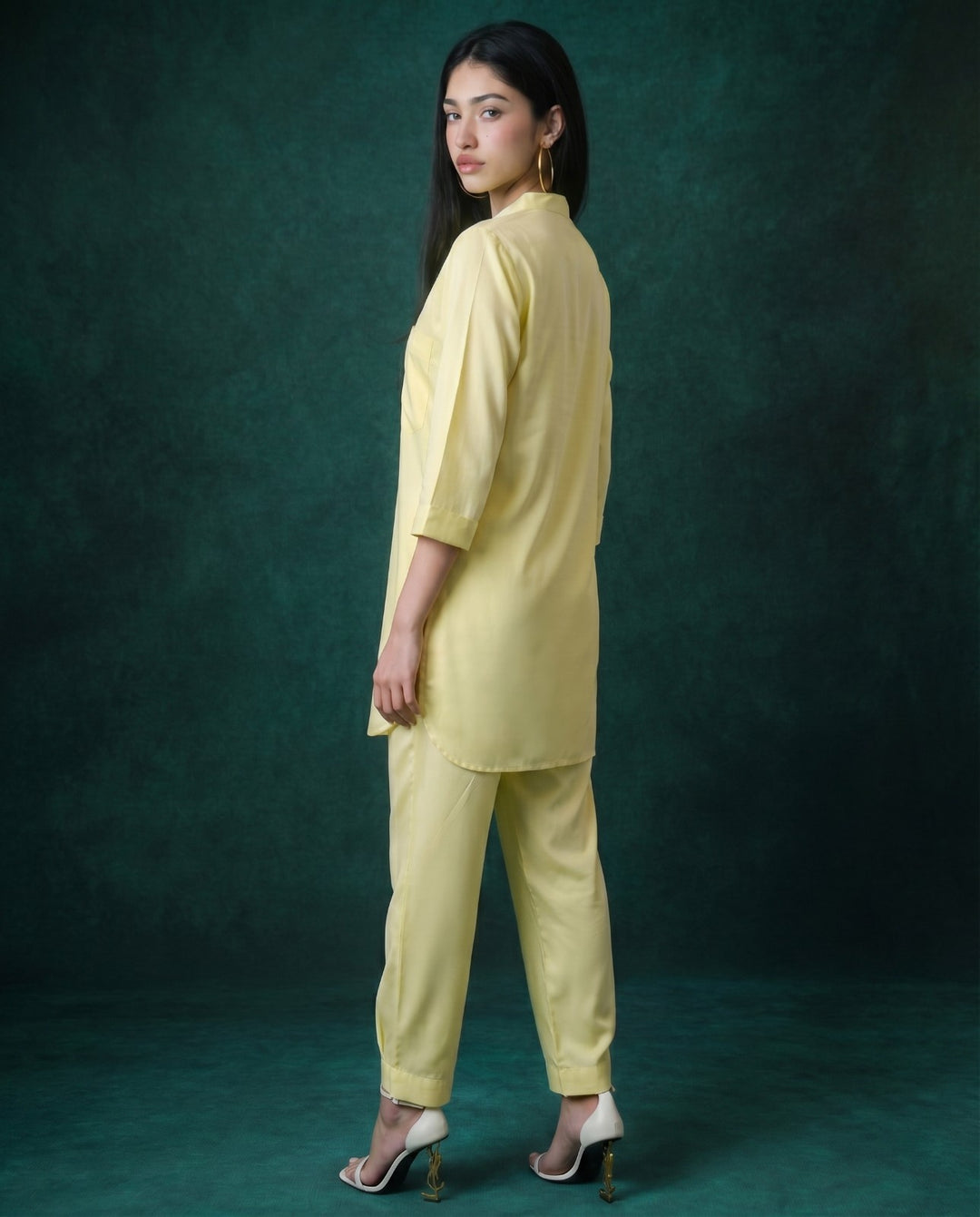 Yellow Solid Cotton Satin Co-Ord Set