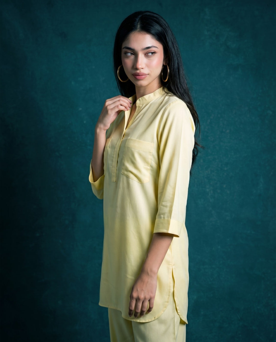 Yellow Solid Cotton Satin Co-Ord Set