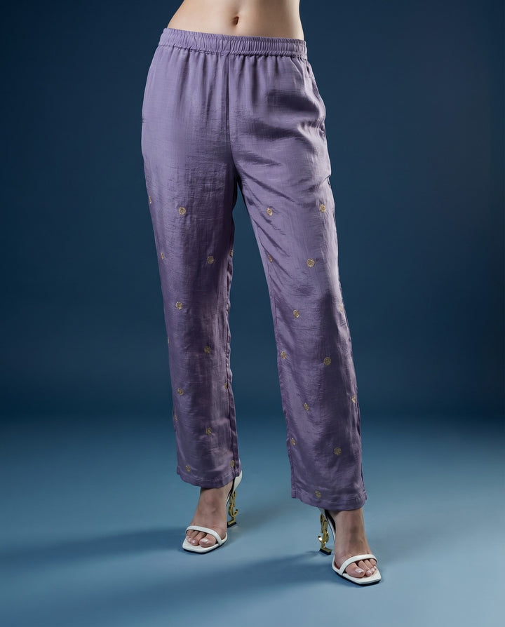 Lavender Embroidered Viscose &amp; Silk Blended Co-Ord Set