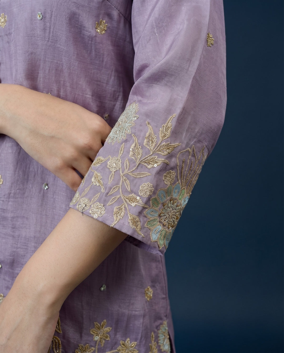 Lavender Embroidered Viscose &amp; Silk Blended Co-Ord Set