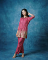 Magenta Embroidered Viscose & Silk Blended Co-Ord Set
