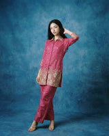 Magenta Embroidered Viscose & Silk Blended Co-Ord Set