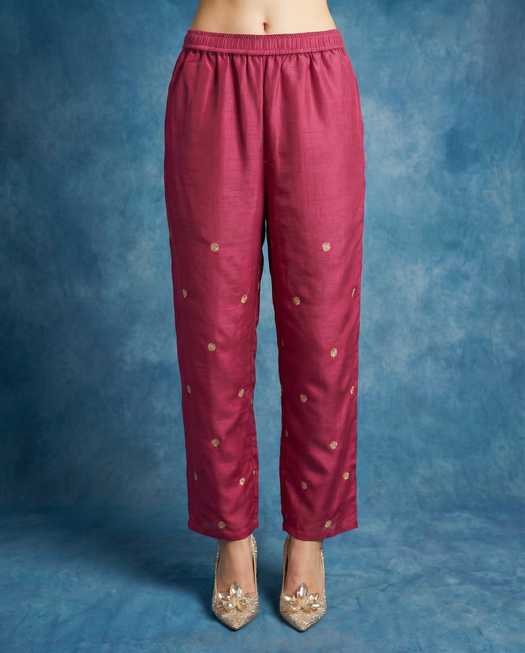 Magenta Embroidered Viscose &amp; Silk Blended Co-Ord Set