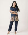 Navy Blue Embroidered Viscose & Silk Blended Co-Ord Set
