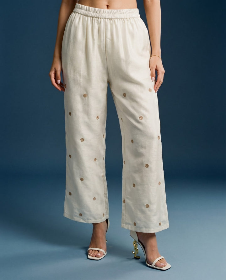 White Embroidered Viscose &amp; Silk Blended Co-Ord Set
