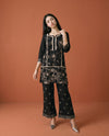 Black Embroidered Viscose Blended Co-Ord Set