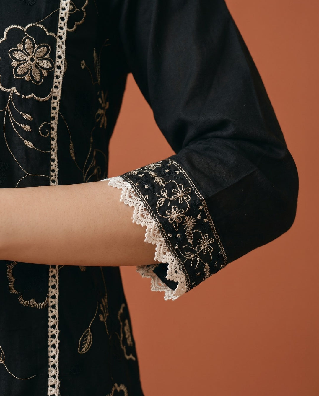 Black Embroidered Viscose Blended Co-Ord Set