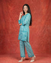 Blue Embroidered Viscose Blended Co-Ord Set