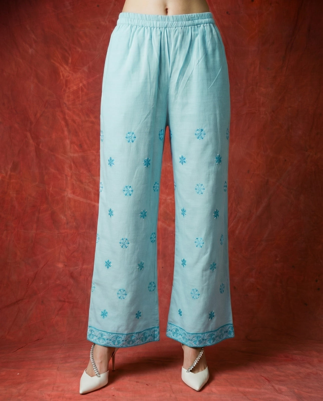 Blue Embroidered Viscose Blended Co-Ord Set