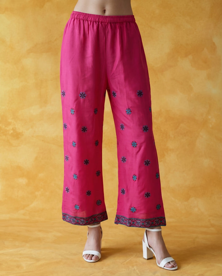 Magenta Embroidered Viscose Blended Co-Ord Set