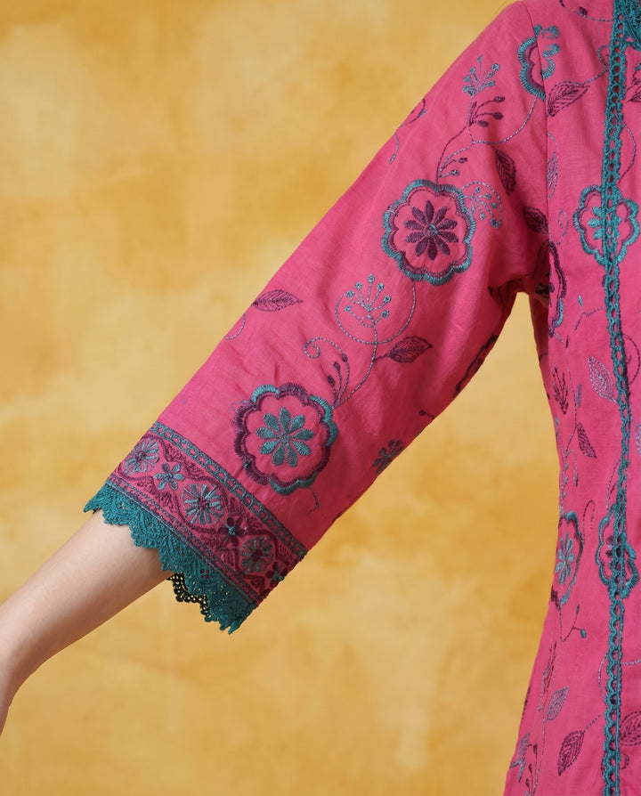 Magenta Embroidered Viscose Blended Co-Ord Set