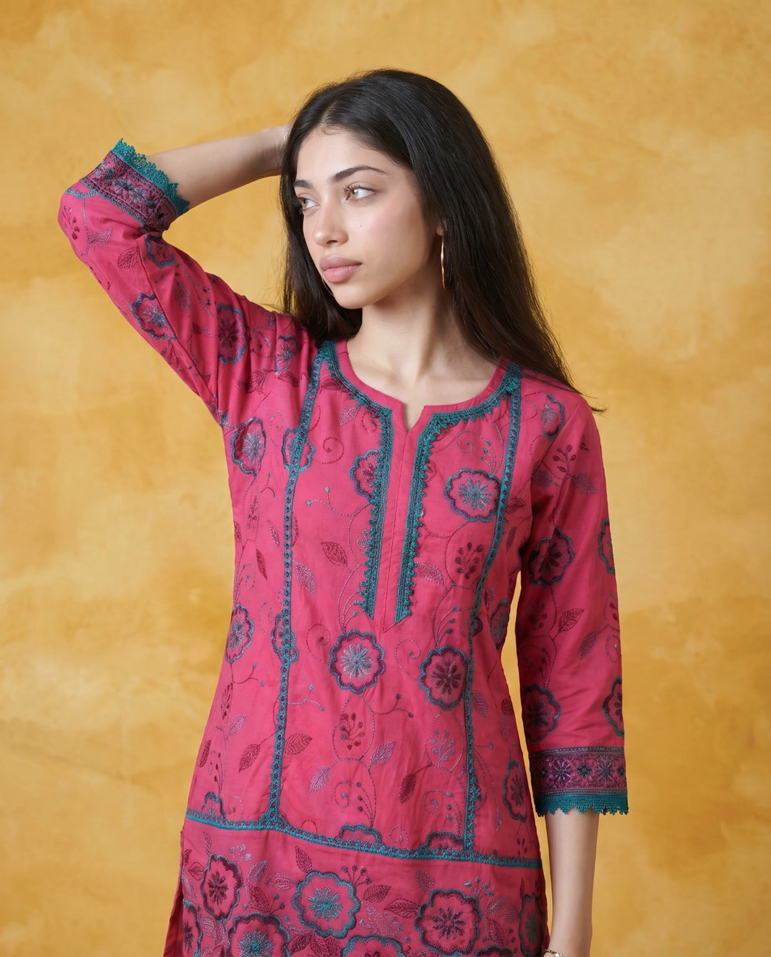 Magenta Embroidered Viscose Blended Co-Ord Set
