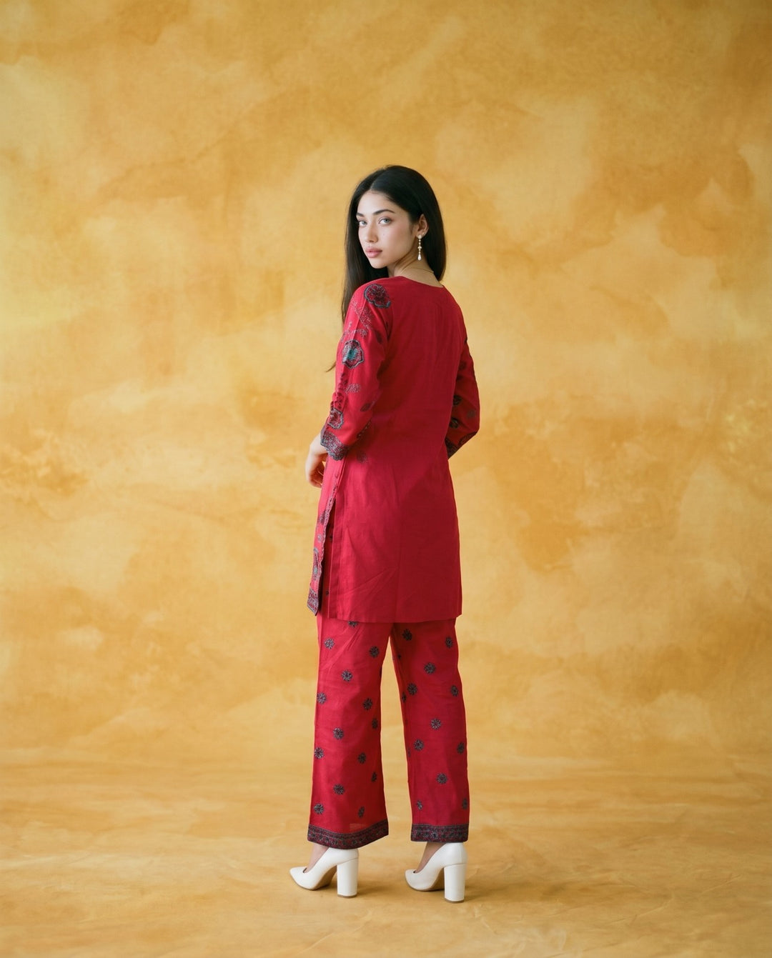 Magenta Embroidered Viscose Blended Co-Ord Set