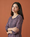Purple Embroidered Viscose Blended Co-Ord Set