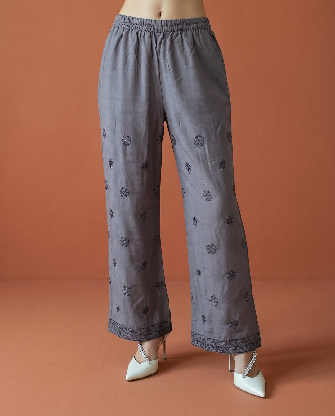 Purple Embroidered Viscose Blended Co-Ord Set