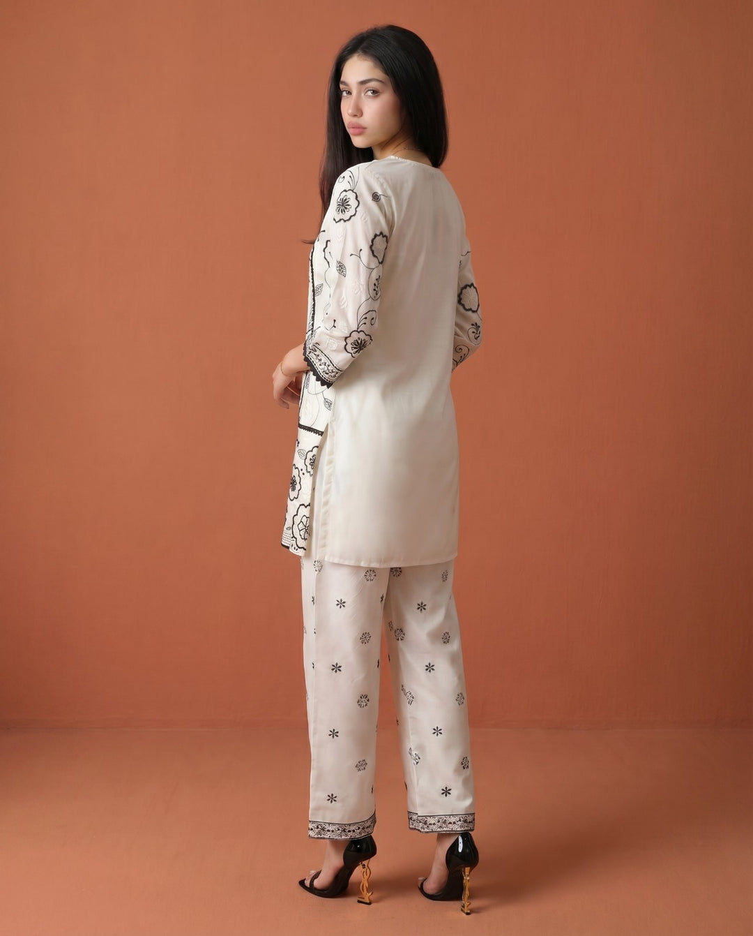 White Embroidered Viscose Blended Co-Ord Set