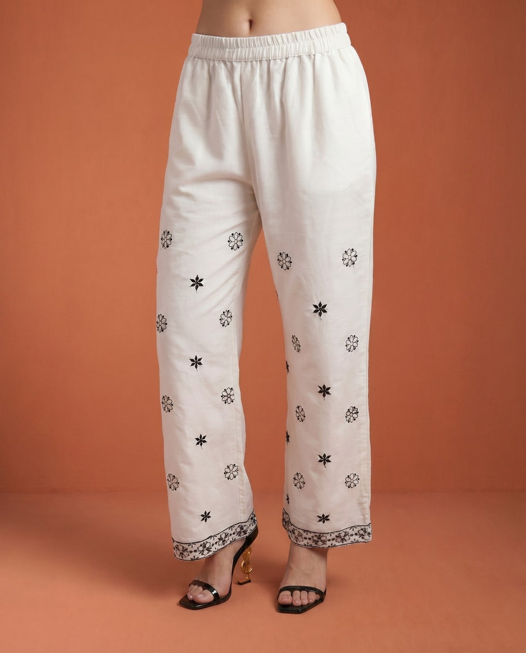 White Embroidered Viscose Blended Co-Ord Set