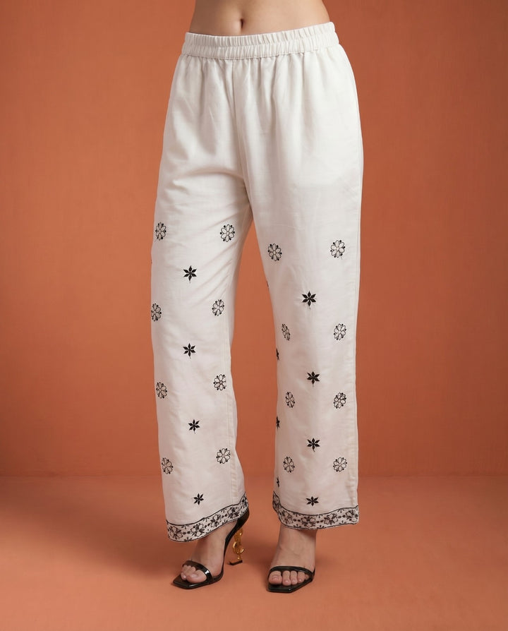 White Embroidered Viscose Blended Co-Ord Set