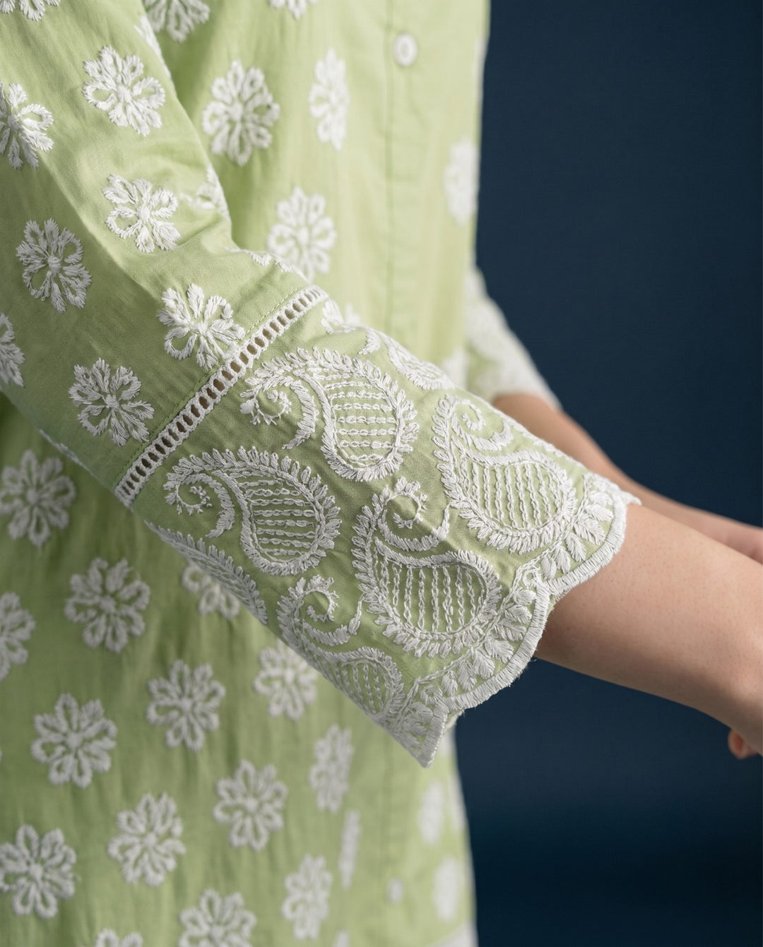 Green Embroidered Cotton Co-Ord Set