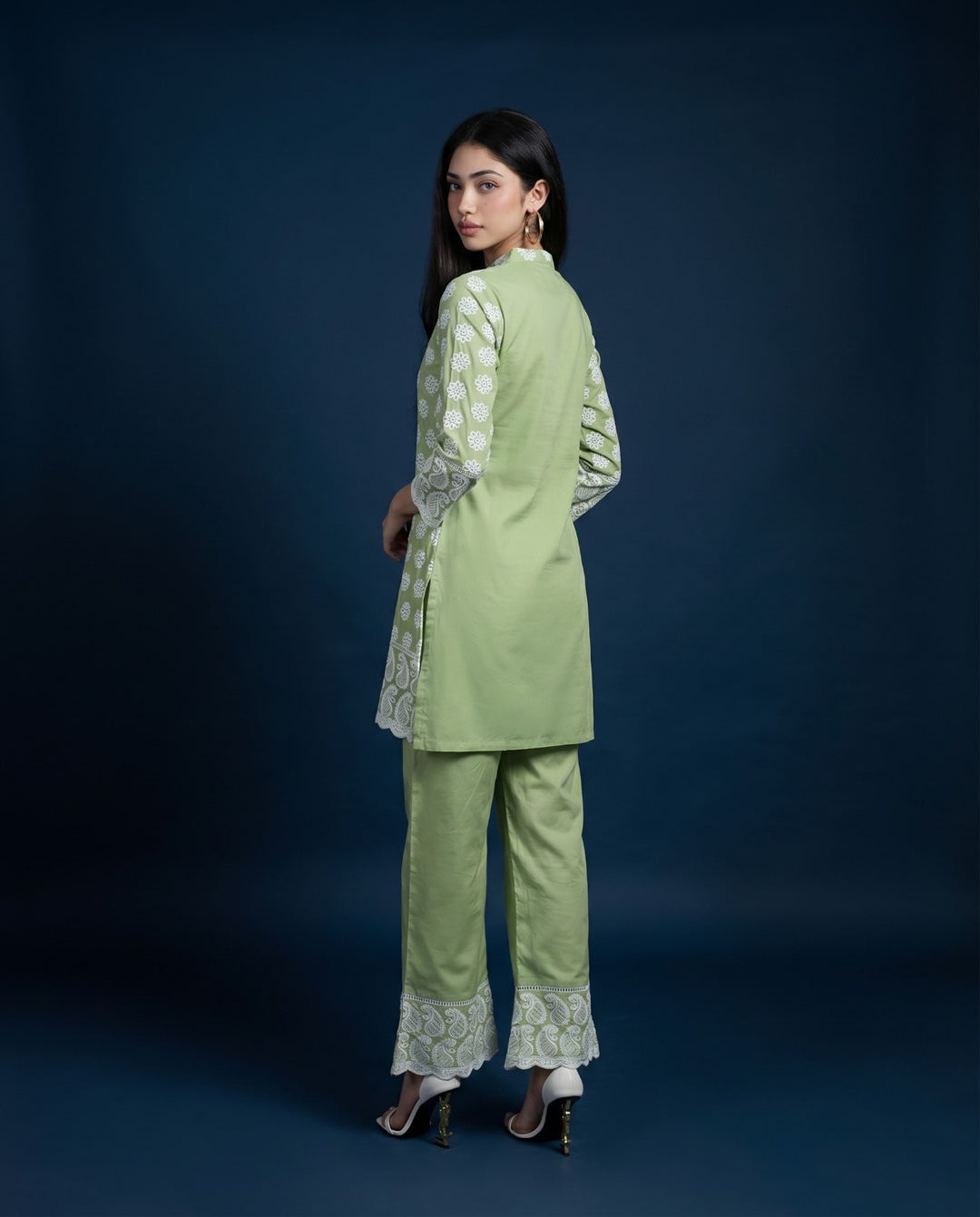Green Embroidered Cotton Co-Ord Set