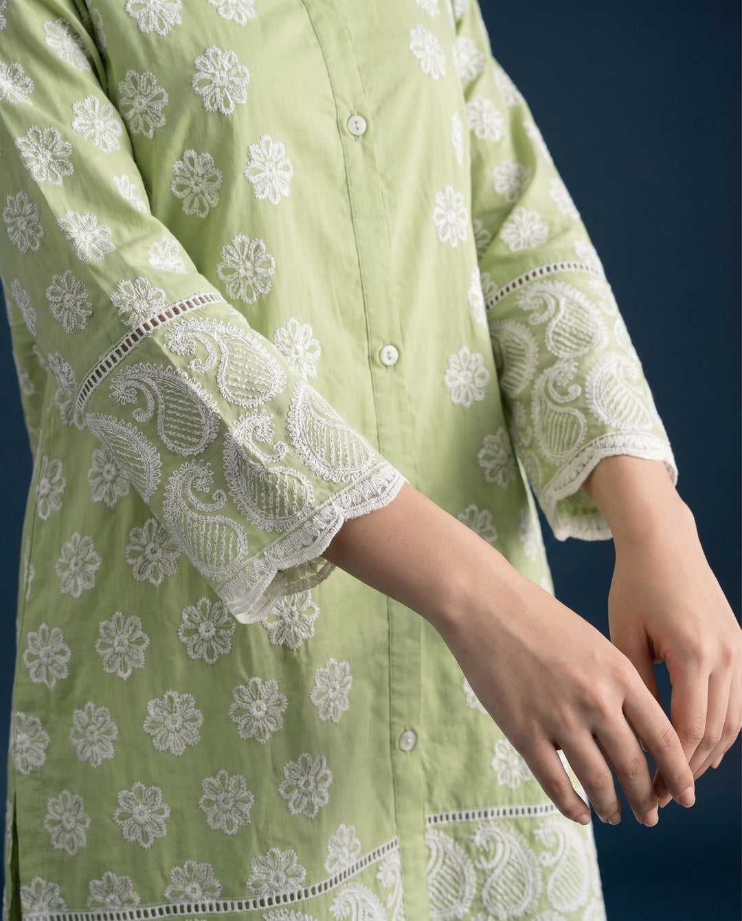 Green Embroidered Cotton Co-Ord Set
