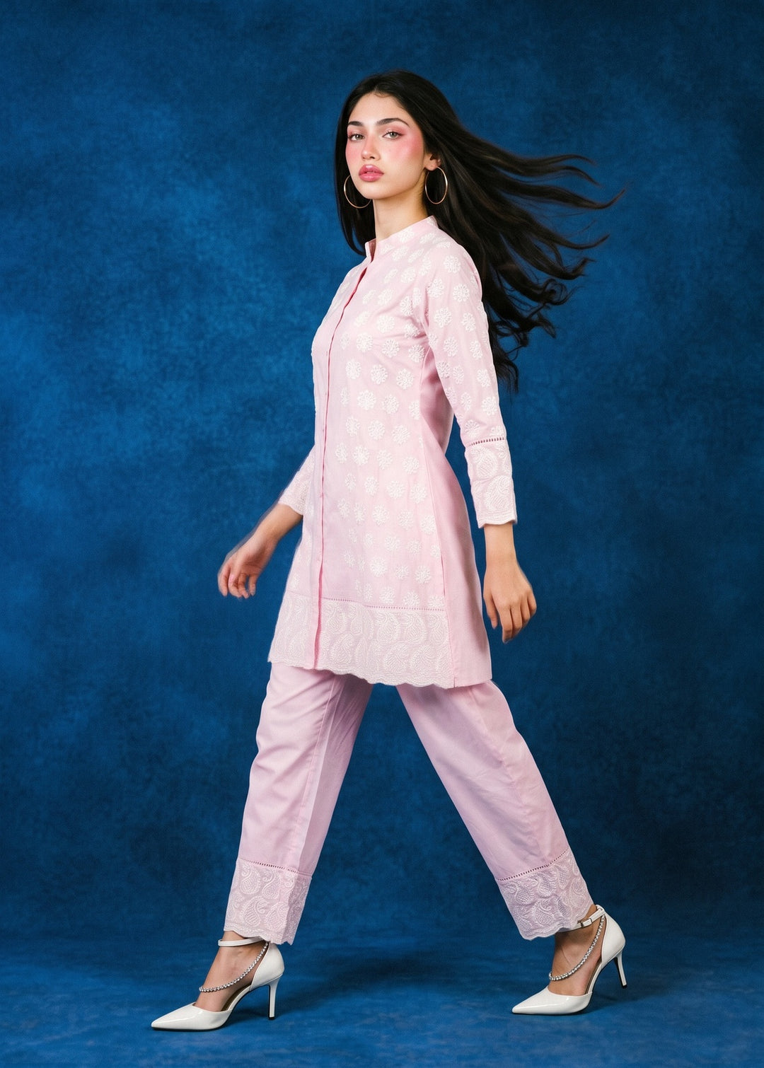 Pink Embroidered Cotton Co-Ord Set
