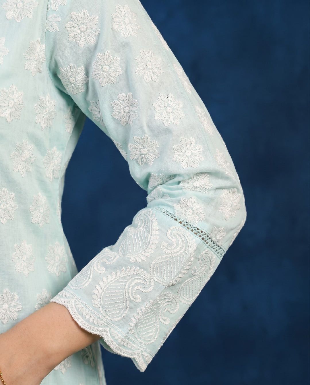 Sky Blue Embroidered Cotton Co-Ord Set