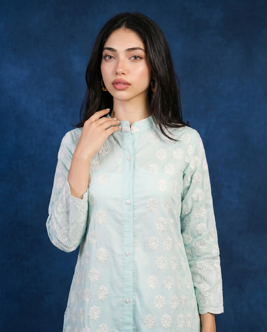 Sky Blue Embroidered Cotton Co-Ord Set