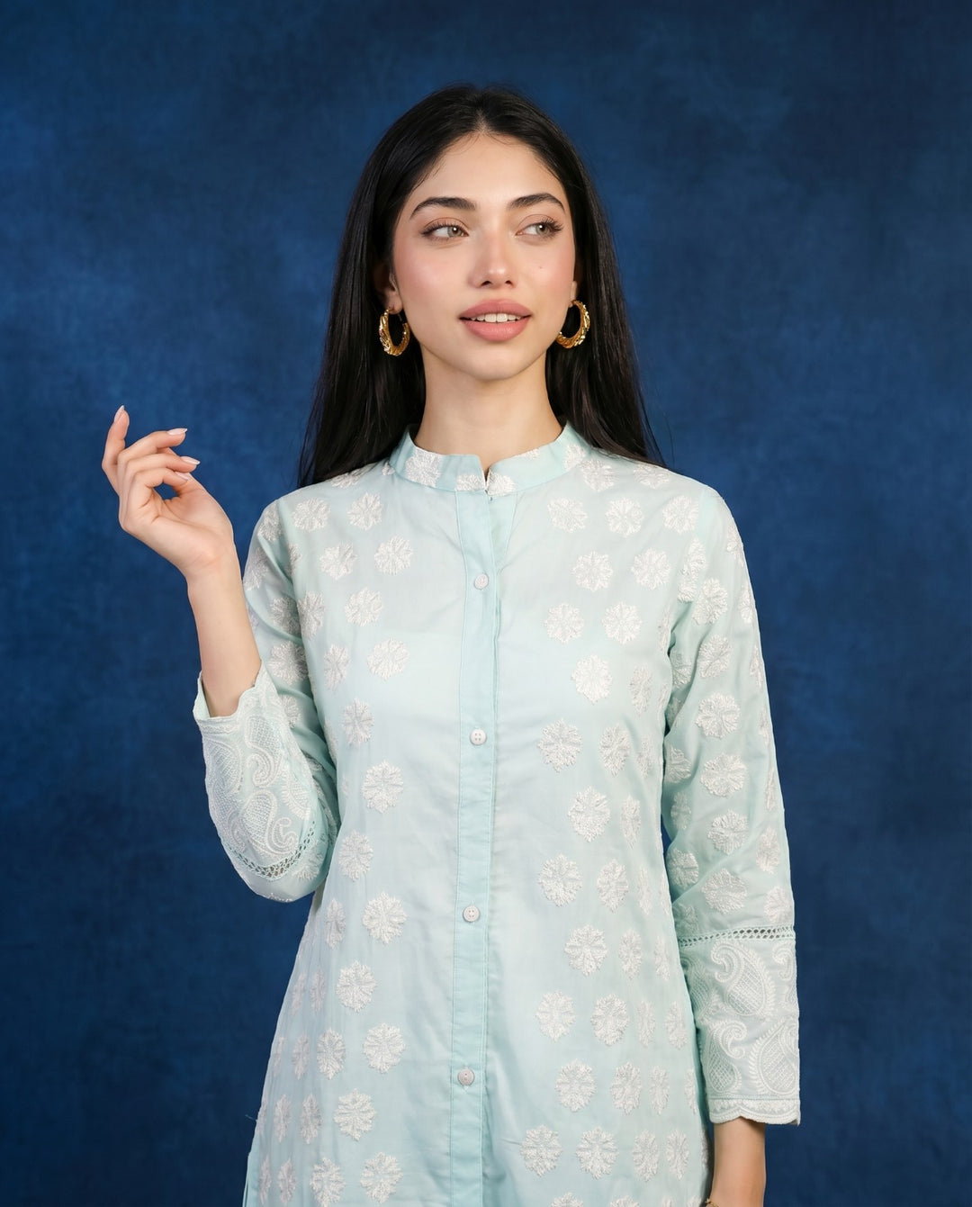Sky Blue Embroidered Cotton Co-Ord Set