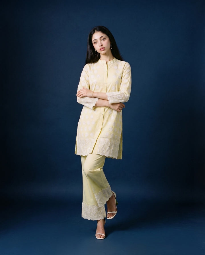 Yellow Embroidered Cotton Co-Ord Set