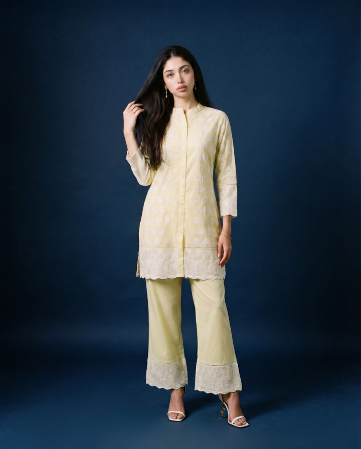 Yellow Embroidered Cotton Co-Ord Set