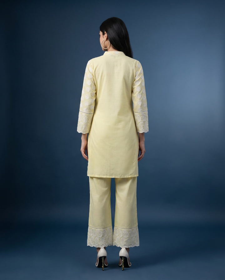 Yellow Embroidered Cotton Co-Ord Set
