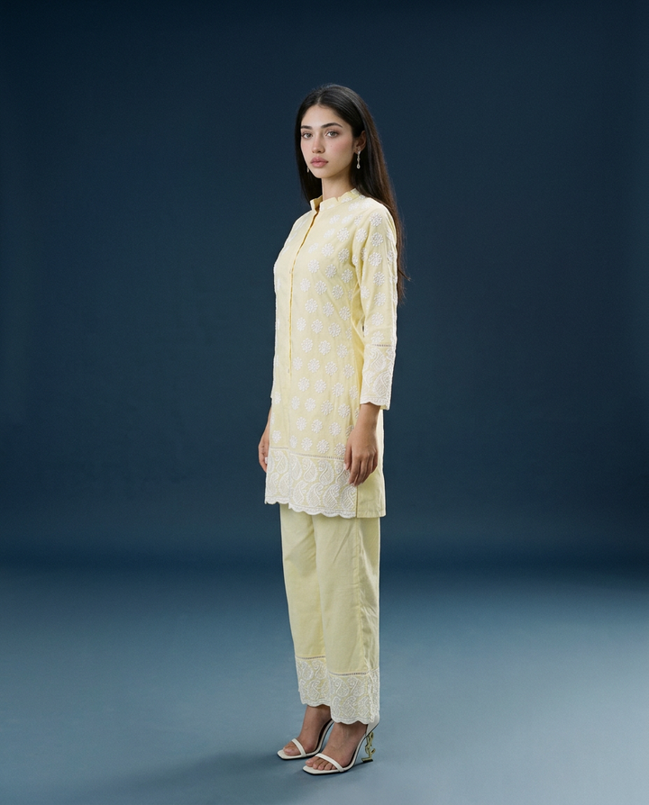 Yellow Embroidered Cotton Co-Ord Set