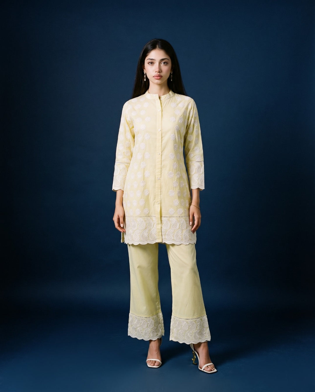 Yellow Embroidered Cotton Co-Ord Set