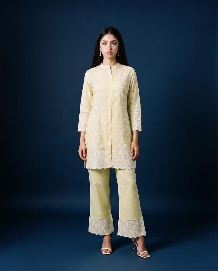 Yellow Embroidered Cotton Co-Ord Set