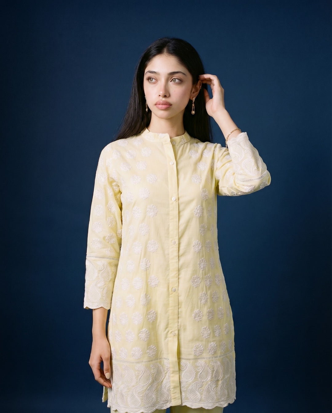 Yellow Embroidered Cotton Co-Ord Set