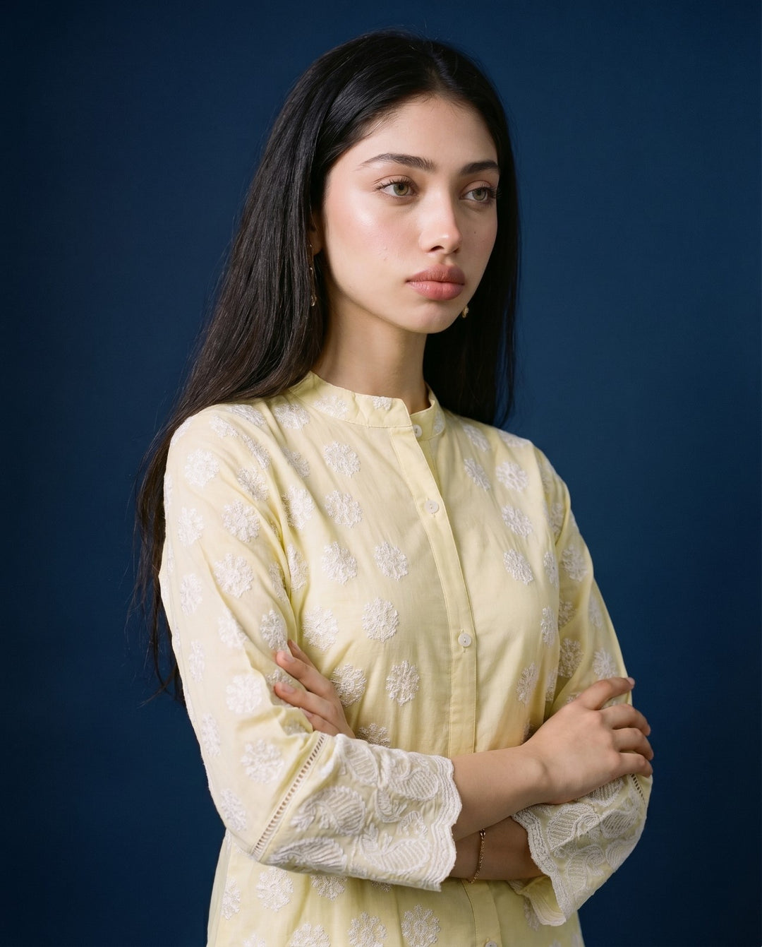 Yellow Embroidered Cotton Co-Ord Set