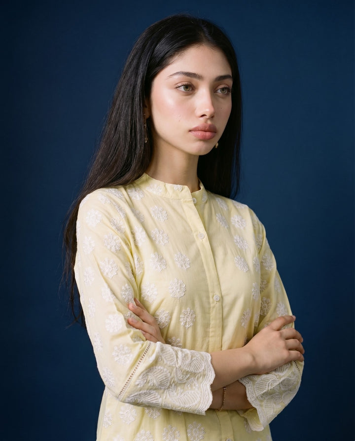 Yellow Embroidered Cotton Co-Ord Set