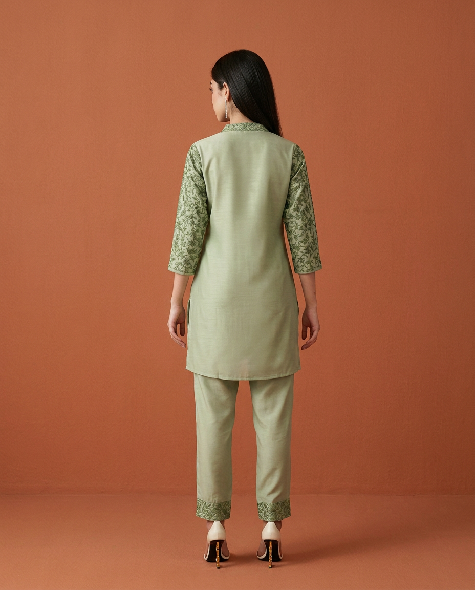 Green Embroidered Viscose Blended Co-Ord Set