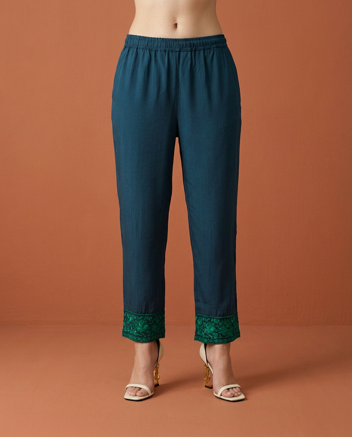 Navy Embroidered Viscose Blended Co-Ord Set