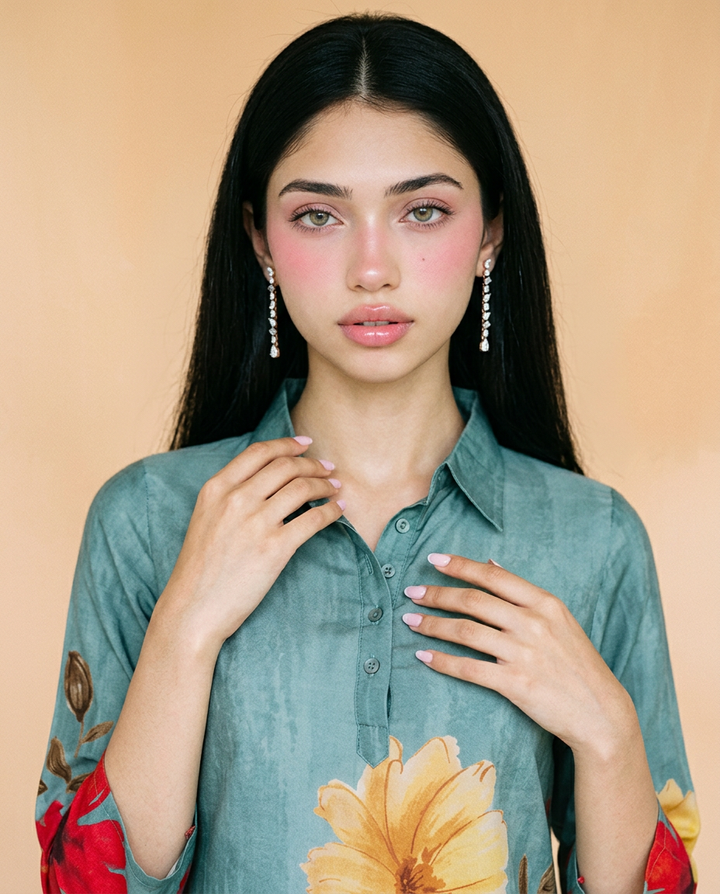 Green Printed Crepe Silk Co-Ord Set