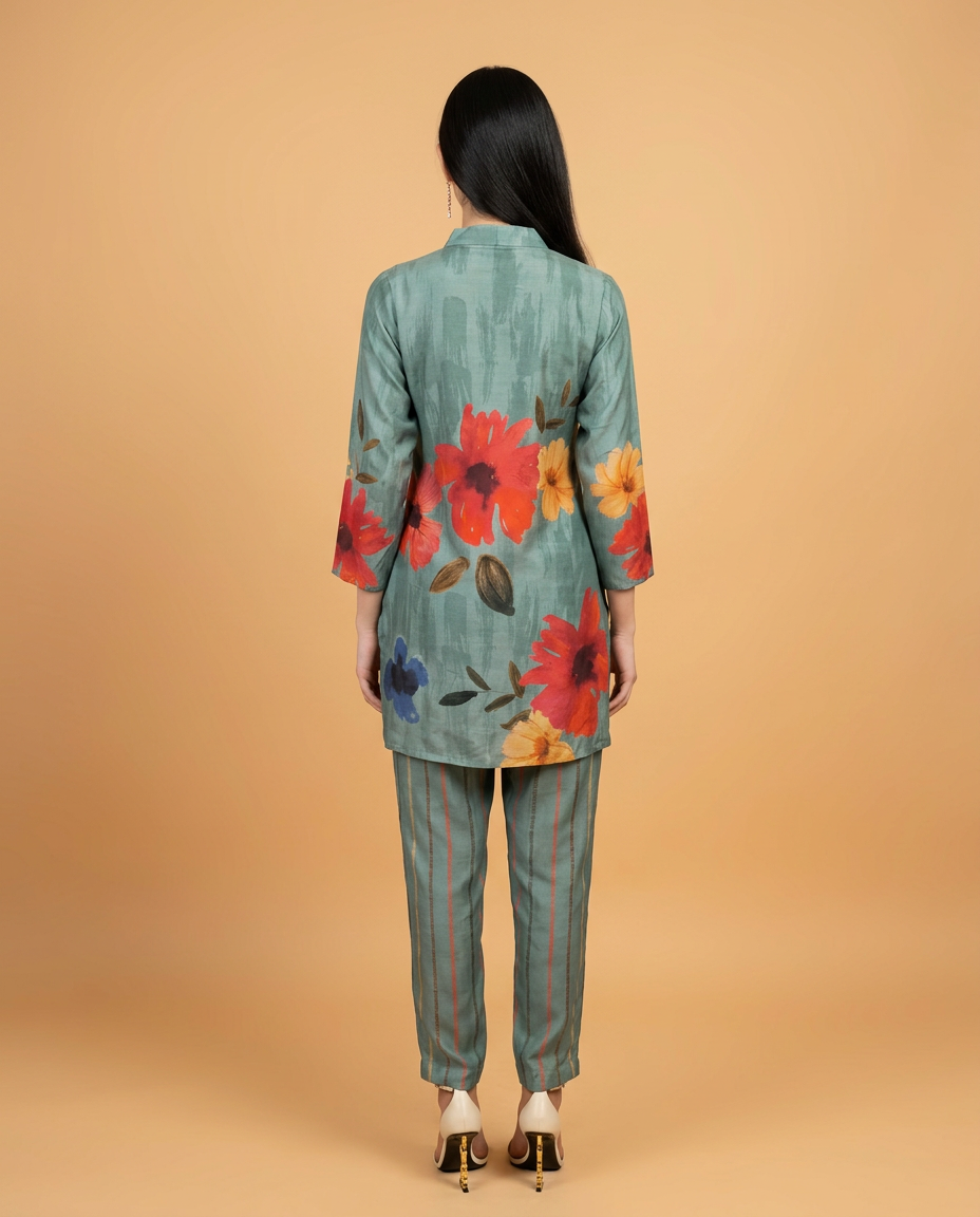 Green Printed Crepe Silk Co-Ord Set